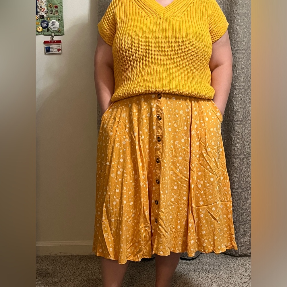 Torrid Orange Sherbet Dandelion Midi Skirt with Button Detail and Pockets